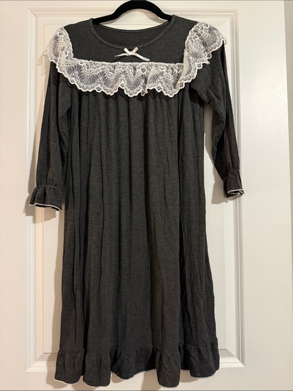 Charcoal Grey Nightgown with White Lace Trim
